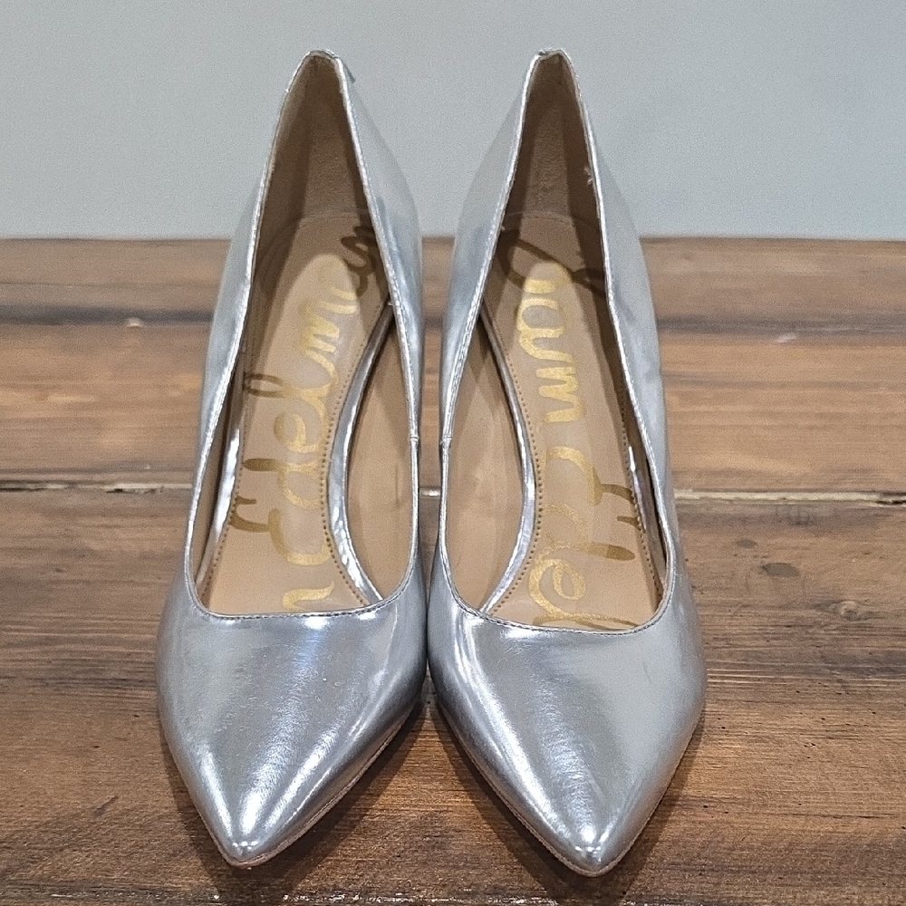 Sam Edelman‎ Hazel Metallic Silver Pointed-Toe Heels Pumps